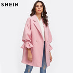 SHEIN Drop Shoulder Pearl Detail Ruffle Cuff Coat Elegant Coats for Women Pink Long Sleeve Ladies Spring Autumn Coats